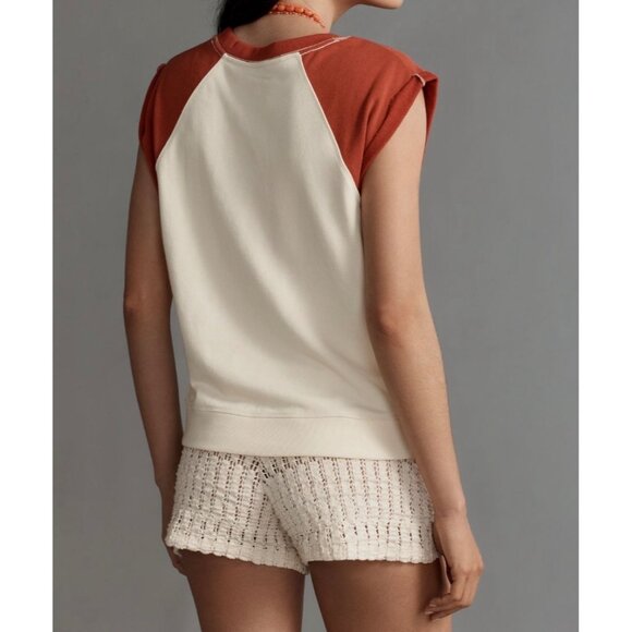 Pilcro Anthropologie Muscle Sweatshirt Size S Cream Floral Graphic - Picture 2 of 10